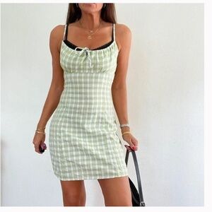 BRANDY MELVILLE Jennifer Green Plaid Milkmaid Sundress One Size